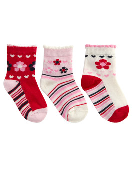 Baby Girls Design Fun Animals Cute Socks 3 Pairs Red Flower