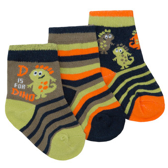 Baby Boys Low Cut Novelty Design Socks 3 Pairs Green Dino