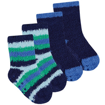 Baby Boys Socks With Grippers Fluffy Warm Navy - 2 Pairs