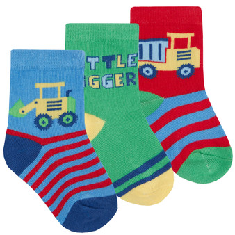 Baby Boys Novelty Cartoon Socks 3 Pairs Blue Digger