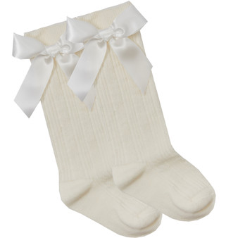 Baby Girls Knee High Socks with Satin Bow 1 Pair Cream