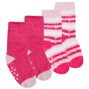 Baby Girls Fluffy Warm Cosy Socks With Grippers Pink Cream - 2 Pairs