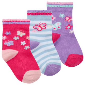 Baby Girls Novelty Design Printed Socks 3 Pairs - Butterfly