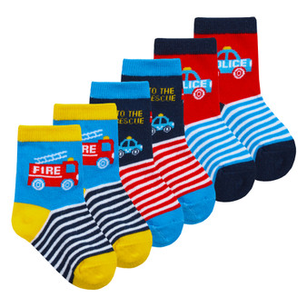 Baby Boys Toddler Striped Novelty Socks Yellow Blue Car - 3 Pairs