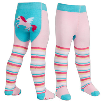 Baby Girls Tights with Anti Slip Grips 1 Pair - Unicorn Pink/Blue
