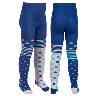 Girls Designs Spotted Striped Tights Blue - 1 Pair