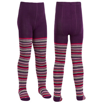 Girls Stripped Tights 1 Pair - Purple Stripes