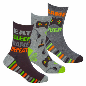 Boys Novelty Gaming Designer Socks 3 Pairs Black