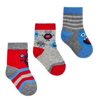 Baby Boys Low Cut Novelty Design Socks 3 Pairs Grey Monster