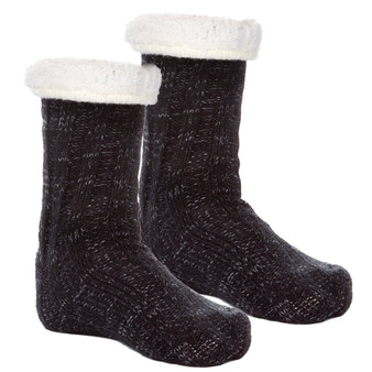 Boys Chunky Winter Socks With Grippers And Sherpa Lining Black