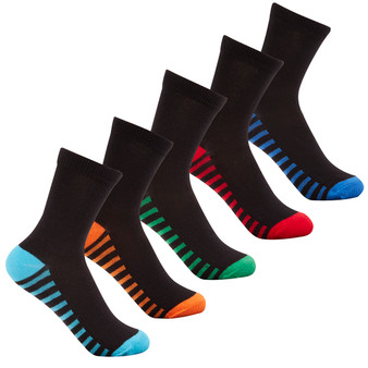 5 Pairs Boys Colourful Bright Heel Toe Design Socks Blue Stripe