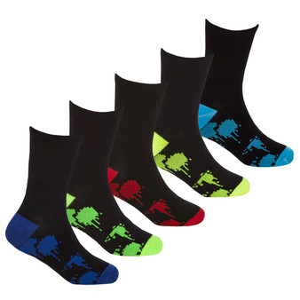 Boys Mid Calf Novelty Camo Colour Splatter Socks 5 Pairs