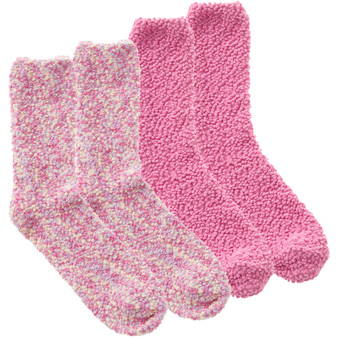 Ladies Chunky Bed Fluffy Socks Popcorn Style Pink 2 Pairs