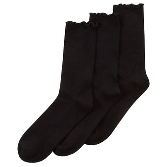 Ladies Plain Black Bamboo Crew Socks Ruffle Ripple Top Mid Calf Socks Size UK 4-8