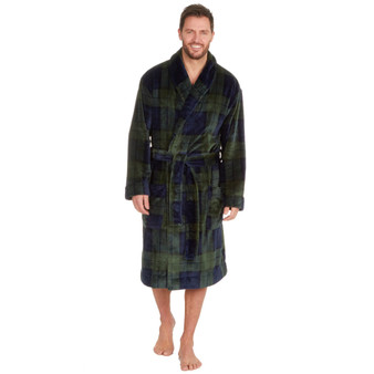 Mens Flannel Fleece Dressing Gown Classic Robe 3XL 4XL 5XL Green