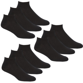 Mens Sports Trainer Liner Insert Low Cut Socks Black 9 Pairs