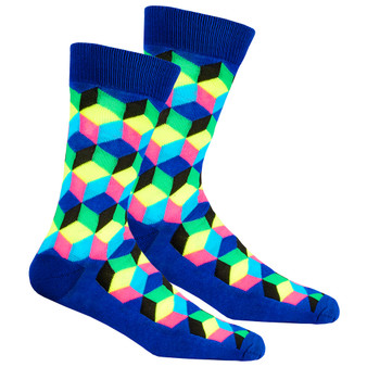 Mens Novelty Funky Socks Blue Cubes