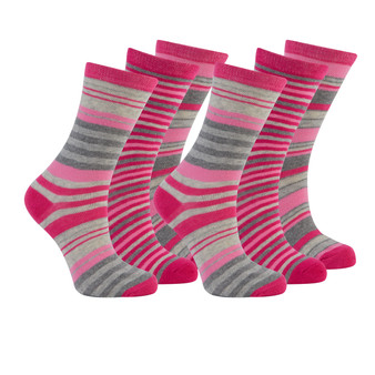 Womens Stripes Dots Socks Pink & Grey 6 Pairs