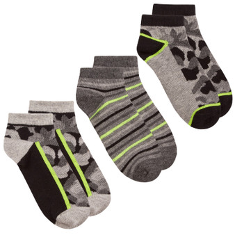 Boys Camo Print Trainer Liner Socks Grey Camo - 3 Pairs