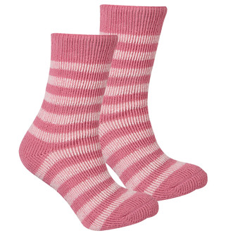 Girls Extreme Thermal Socks Striped With Grippers Tog 2.45 Light Pink