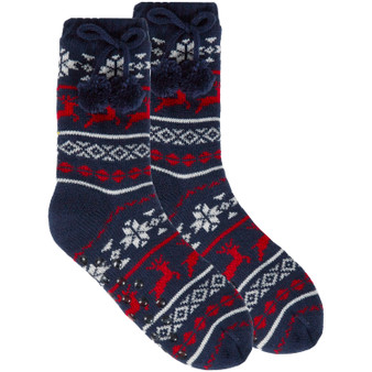 Girls 1 Pair Fair isle Lounge Sock With Grippers Navy