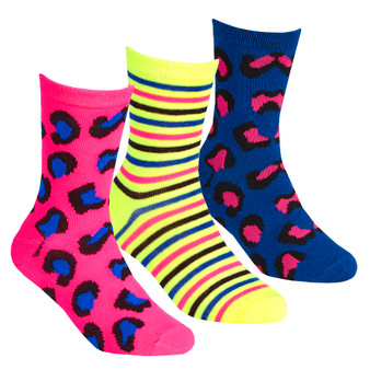 Girls Novelty Printed Crew Socks Pink- 3 Pairs