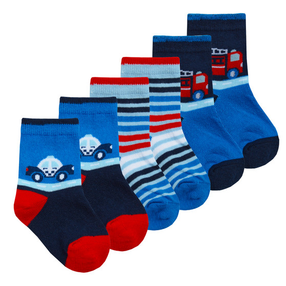 Baby Boys Toddler Striped Novelty Socks Red Blue Car - 3 Pairs