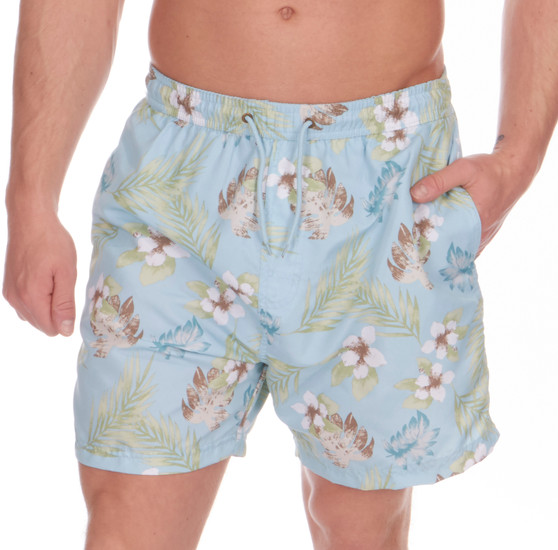 Mens Hawaiian Printed Summer Swimming Shorts Trunks Light Blue