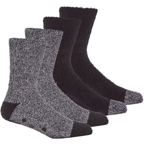 Mens Fluffy Cosy Winter Chunky Socks With Non Slip Grippers 2 Pairs Black - Grey