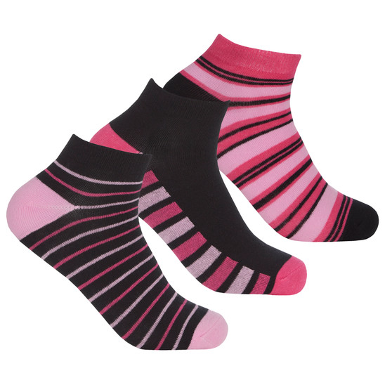 Ladies Trainer Liner Socks Stripes Pink Black 3 Pairs