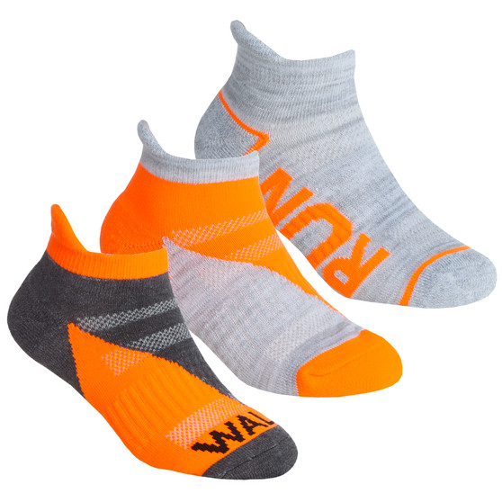 Girls Trainer Liner Socks Low Cut Ankle Jog Walk Run Mesh Insert 3 Pairs- Orange