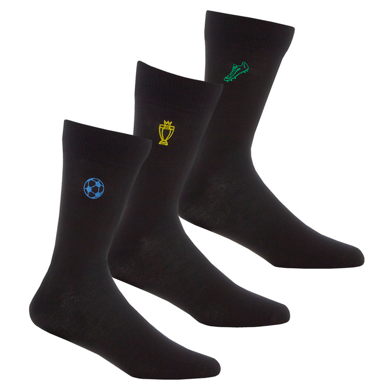 Mens 3 Pairs Bamboo Gentle Grip Socks Sport Ball Embroidered