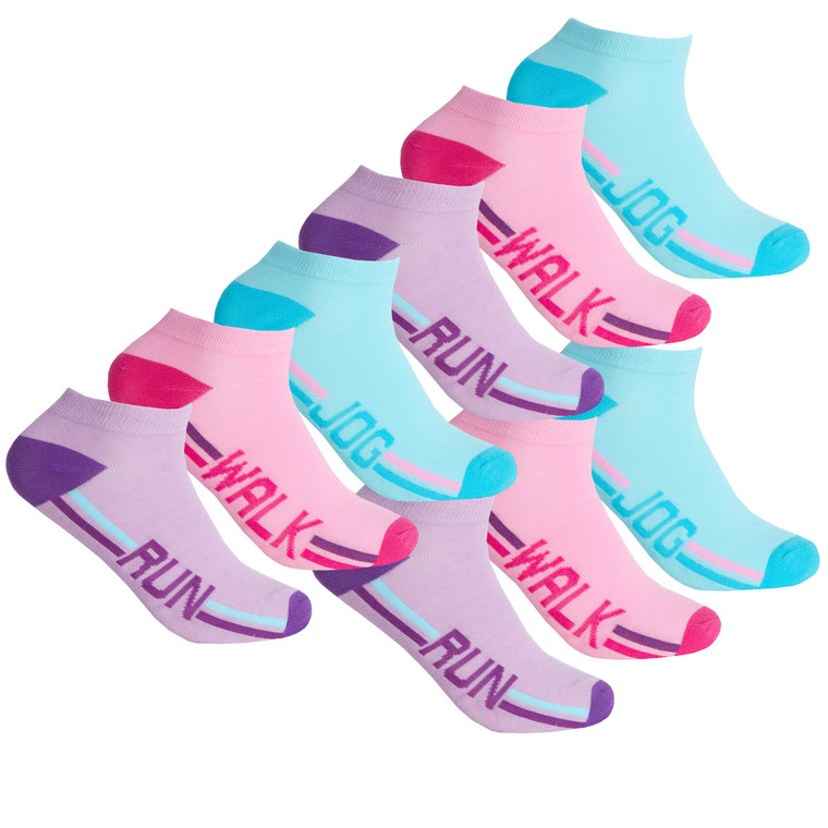 9 Pairs Ladies Sports Ankle Trainer Socks Multipack Purple