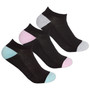 Ladies Sport Trainer Liners Black Pastel Low Cut Socks 3 Pairs