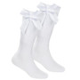 Girls Knee High Long Socks with Satin Bows 1 Pair White