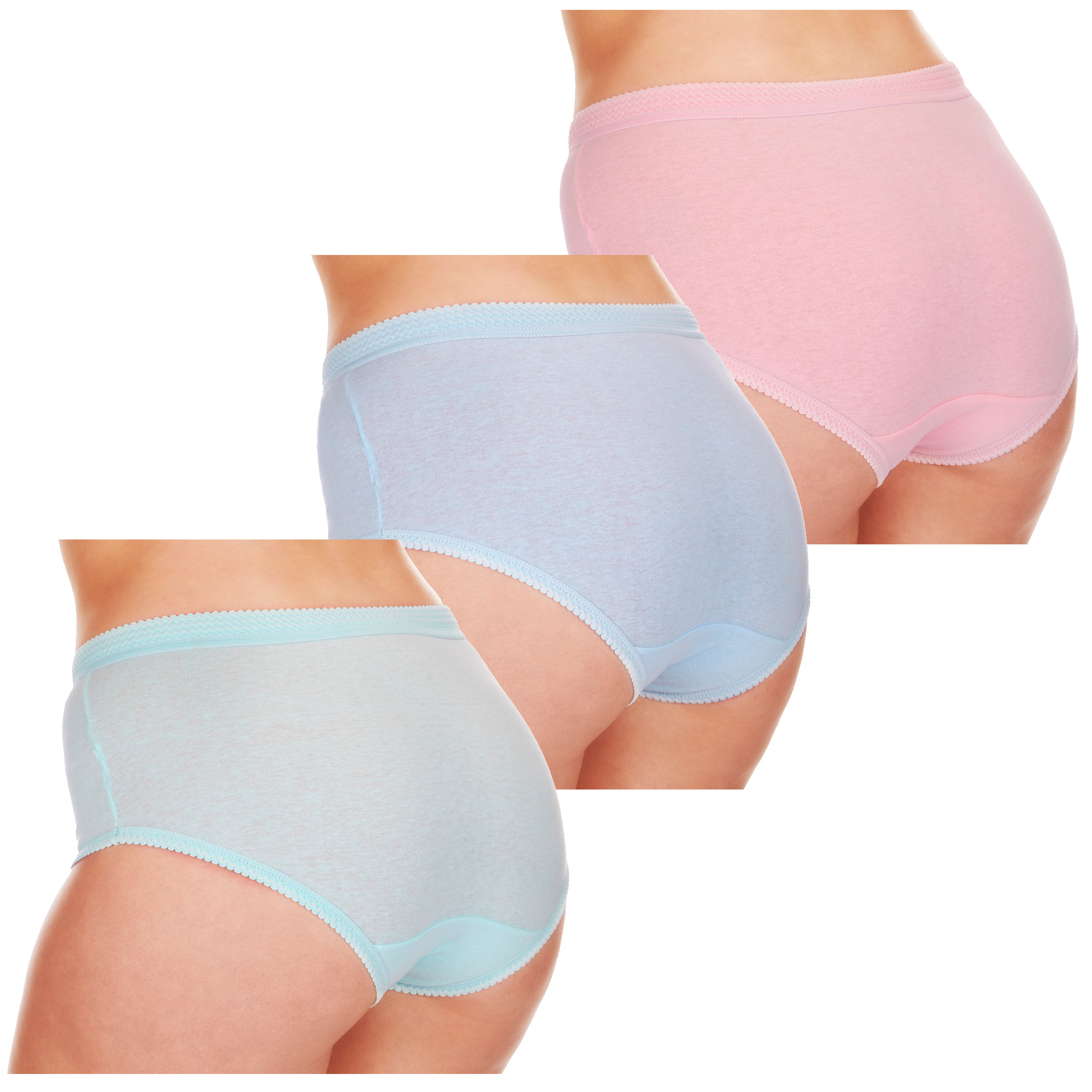 Womens 3 Pairs Plain Full Briefs Knickers Underwear Plus Size  Blue/Turquoise/Pink