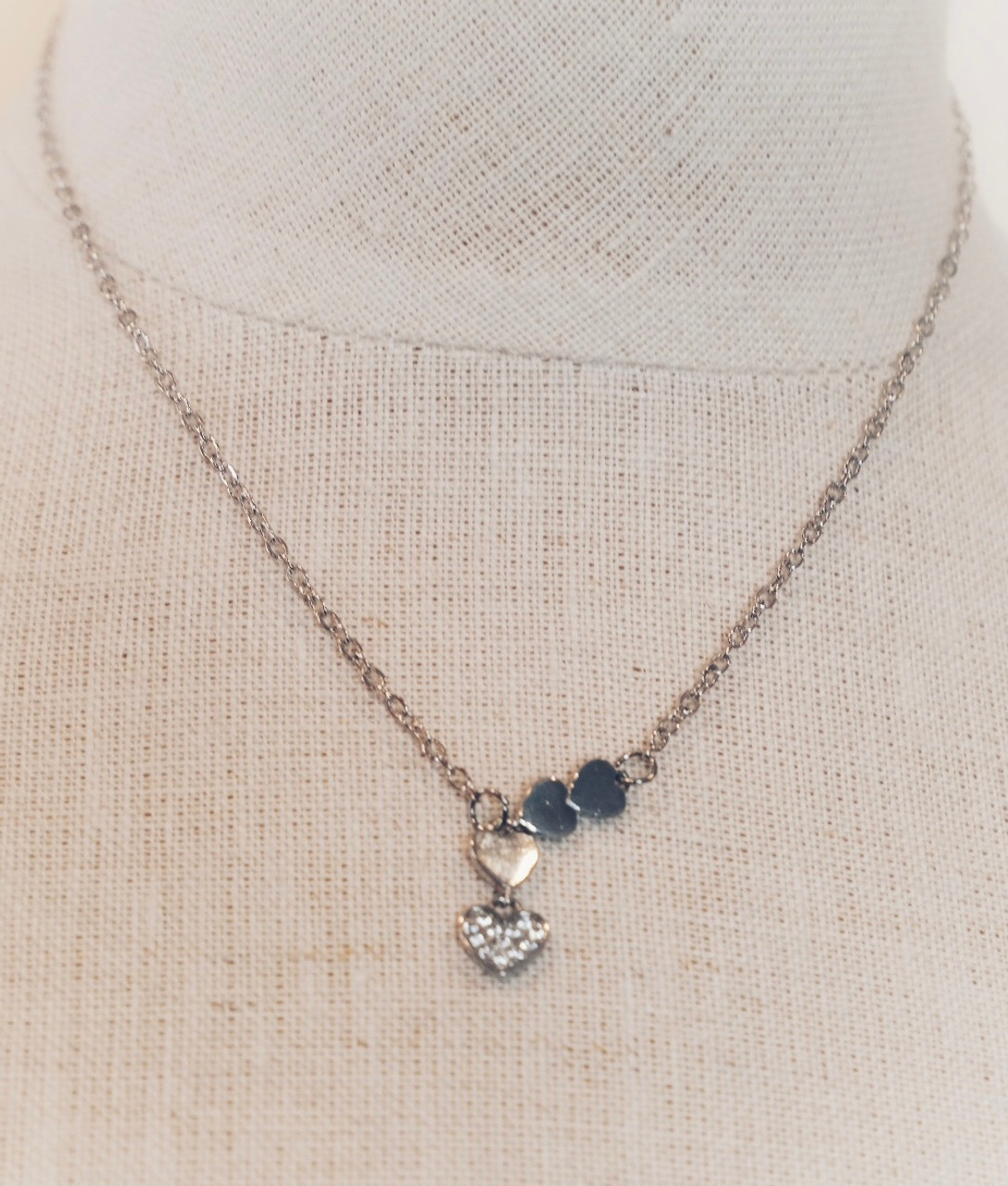 JH Silver Pave Heart Pendant Short Necklace - PHIA