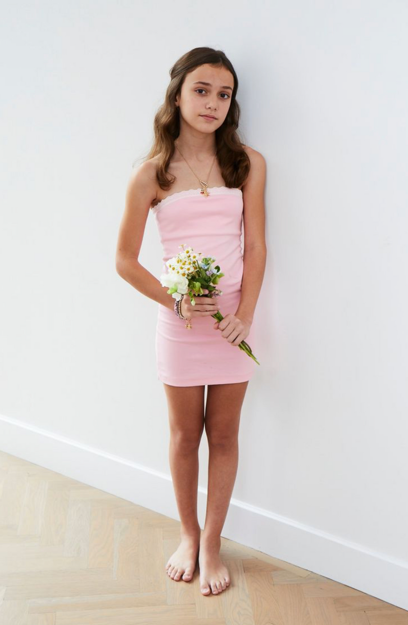 Theme Stevie Pink Tube Dress with Lace Trim Large Pink