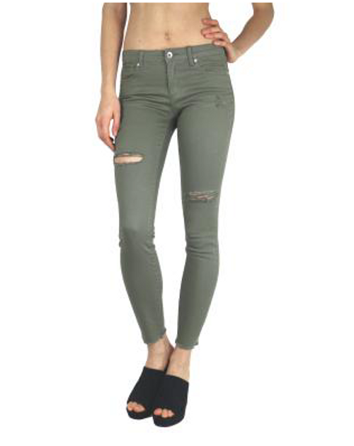 Five pocket basic skinny crop with slits - Olive - Tractr