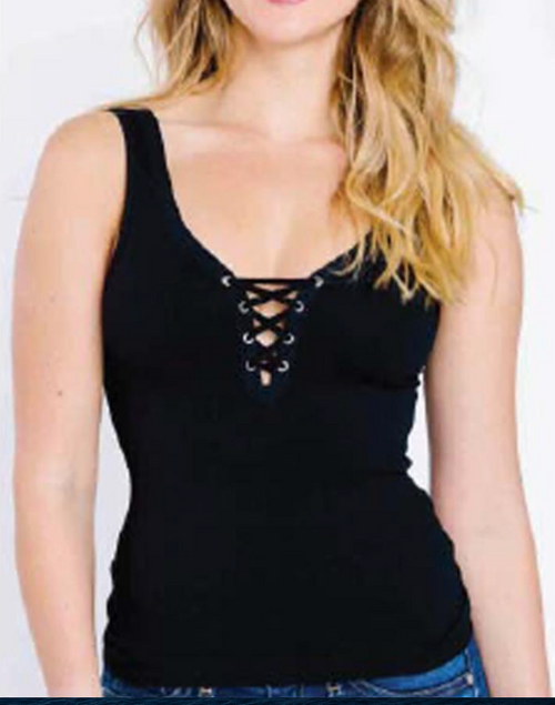 SZ Front Lace Up Grommet Ribbed  Tank Top  