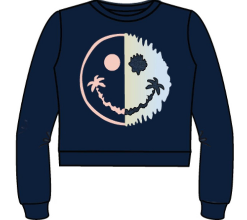 TBS Navy Palm Smiley Hacci Cropped Sweatshirt 