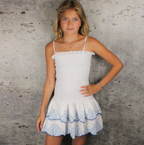 IFS White Spaghetti Strap Dress With Blue Eyelets 