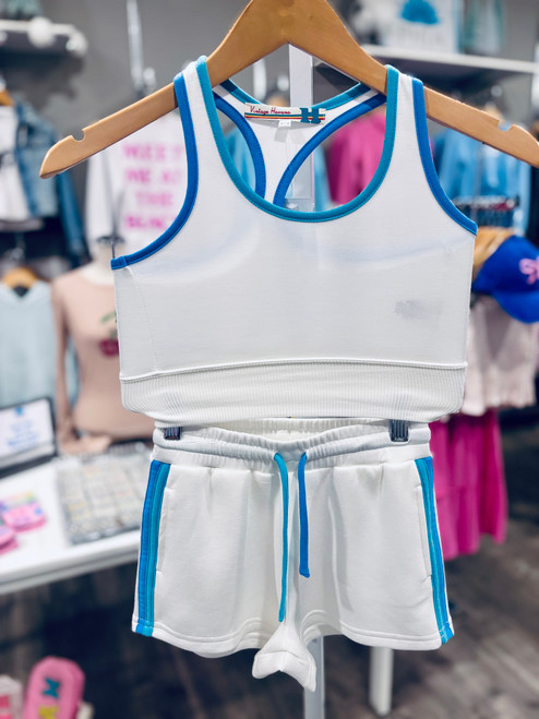 VH White /Aqua / Ocean Blue Cloud Racer Back Tank 