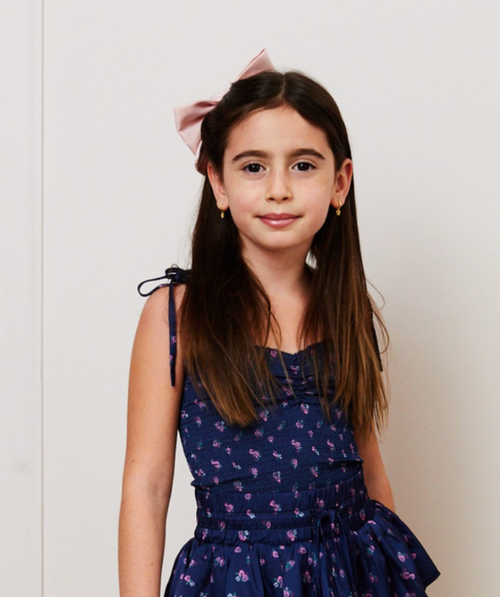 Theme Georgia Navy Rose Satin Smocked Top