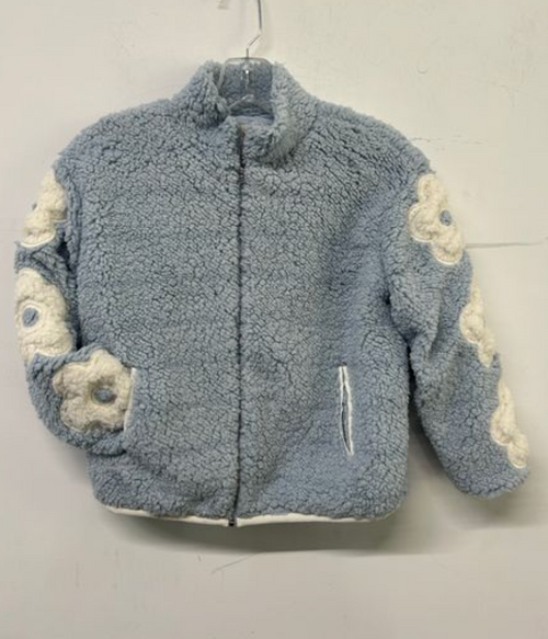 LD Sherpa Jacket With Daisy Sleeve Detail Sky
