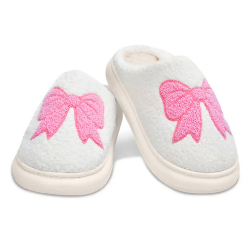 IS Cozy Bows Slippers   White & Pink 