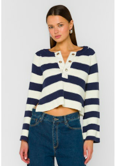 Velvet Heart LA Sapphire -Women's Sweater , casual sweater, fuzzy sweater, blue sweater, teen sweater, woman sweater cozy sweater Cape Cod Navy Stripe and White Women's Sweater
