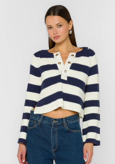 Velvet Heart LA Sapphire -Women's Sweater , casual sweater, fuzzy sweater, blue sweater, teen sweater, woman sweater cozy sweater Cape Cod Navy Stripe and White Women's Sweater