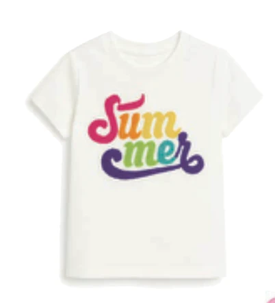 Preppy Goose White Summer Applique  Short Sleeve Tee, Tween Top , cheerful, breathable piece , certified organic cotton ,playful charm to a classic white tee, everyday top