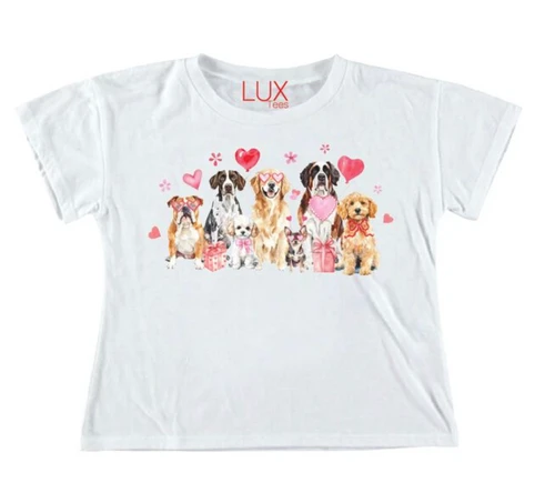 LUX  Hearts and Dogs Cropped Graphic White Tee
